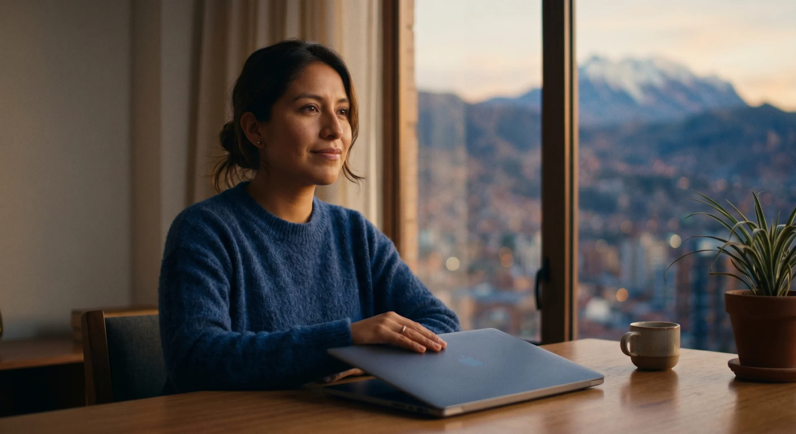 Persona cerrando una laptop reflexionando sobre la diferencia entre marca y logo